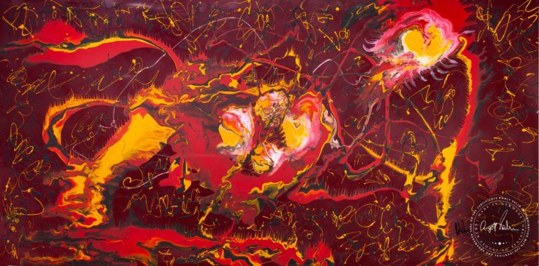 Artwork by Ingolf Kühn Flame Dance Art-No 11016 acrylic on dibond 200x100 2018