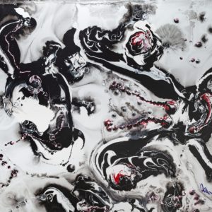 Artwork by Ingolf Kühn Playful Skunks Art-No 11025 acrylic on dibond 150x105 2018