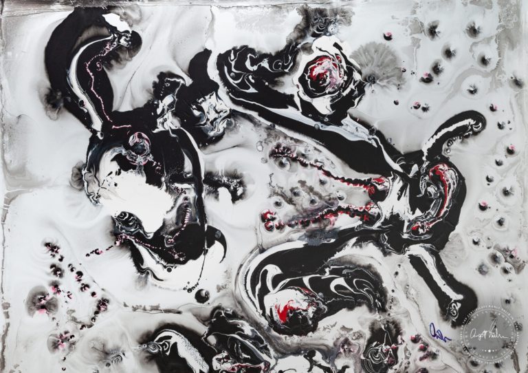 Artwork by Ingolf Kühn Playful Skunks Art-No 11025 acrylic on dibond 150x105 2018