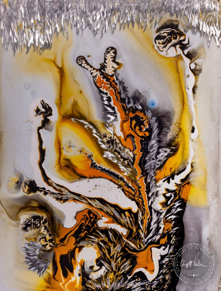 Artwork by Ingolf Kühn Pain of a Reptile Art-No 11032 acrylic on dibond 79x104 2018