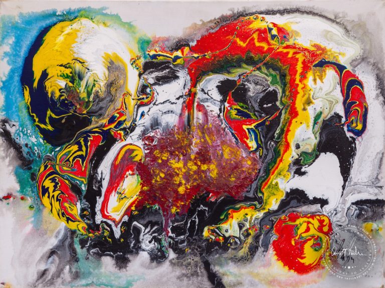 Artwork by Ingolf Kühn Fight with Fire Art-No 11046 acrylic on canvas 100x80 2012